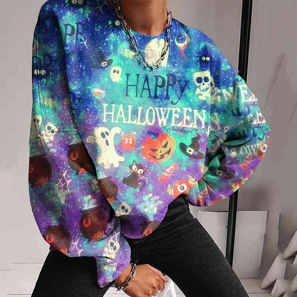 

women's hoodies & sweatshirts halloween fun graffiti letter print crewneck woman's sweatshirt autumn large long casual sleeve str, Black