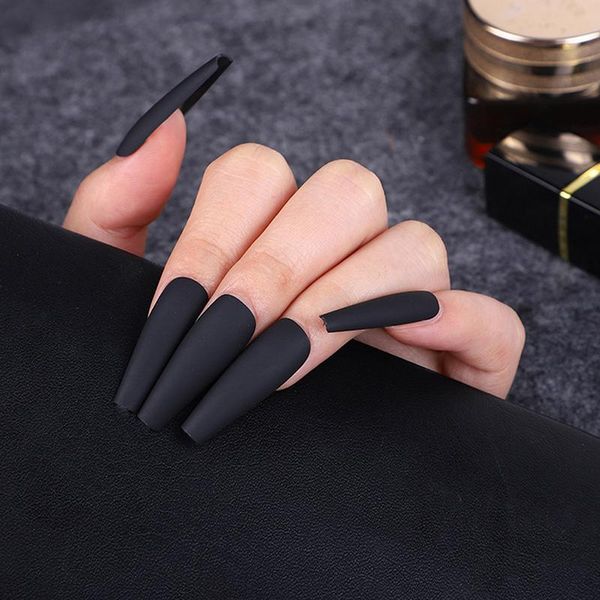 

false nails 24pcs detachable press on matte ballerina wearable fake, Red;gold