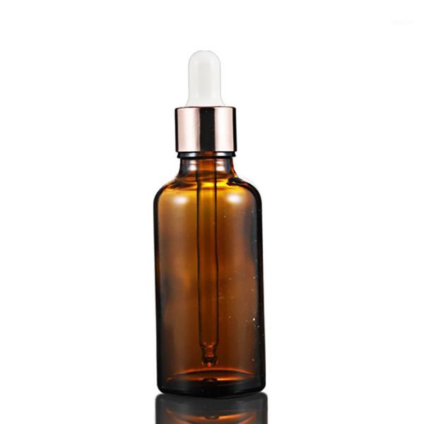 

storage bottles & jars 10pcs/lot rosegold metal cap amber glass dropper bottle liquid serum/essential basic pipette