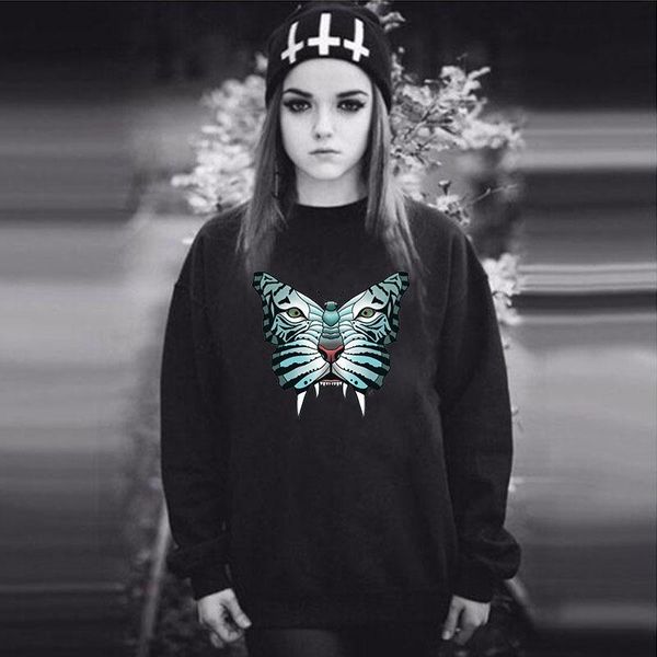 

women's hoodies & sweatshirts women hoodie butterfly leopard face printed fleece long sleeve o neck loose sweatshirt girls pullovers wi, Black