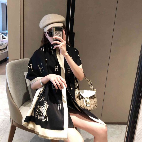 

70% off design 2021 autumn and new pattern imitation cashmere scarf fashion shawl bib women thickened warmth, Blue;gray
