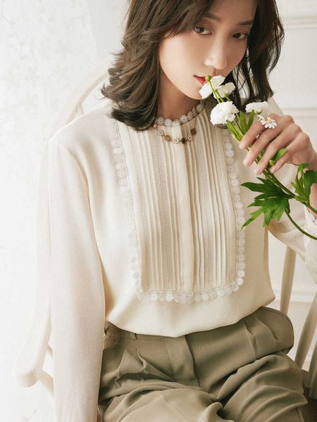 

women's blouses & shirts silk 19-mm heavy shirt with ghost crease female lace mulberry kuij, White