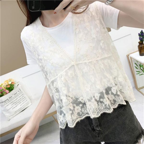 

women's vests korean fashion white lace vest women sleeveless waistcoat ladies open stitch hollow out embroidery outwear chalecos para, Black;white