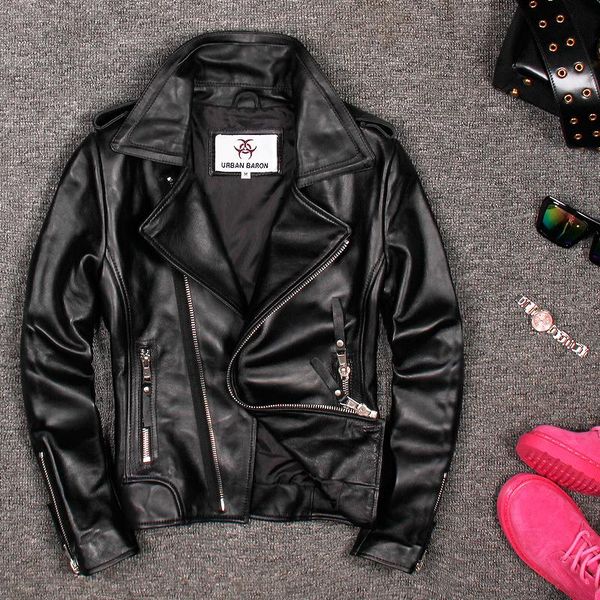 

women's leather & faux nice arrive women genuine jackets slim sheepskin short motorcyle coat, Black