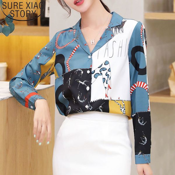 

womens and blouses ladies chiffon blouse shirts longf sleeve button office lady blusas v-neck printing 5995 50 210415, White