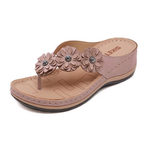 

summer flower women flip flops non-slip vacation beach seaside slope comfortable sandals outdoor slippers 36-44, Black