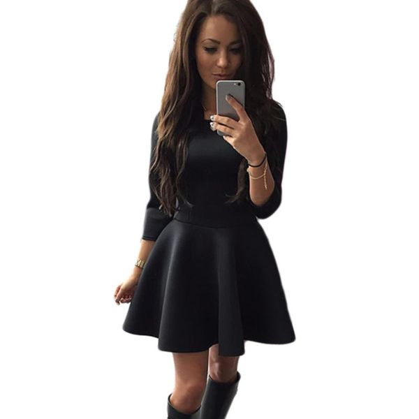 

autumn winter spring women fashion dress long sleeve o-neck bodycon slim a-line mini black vestidos casual dresses, Black;gray