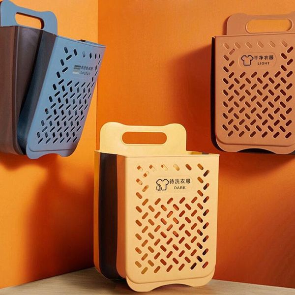 

laundry bags foldable basket household goods storage hung on the wall