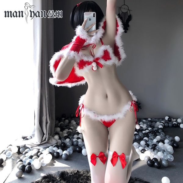 

manyan fun uniform three-point lace up plush christmas short cloak uniform set tny9858, Black;white