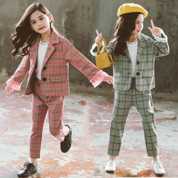 

clothing sets teenage girls set 2021 spring plaid suit jackets +pants school tracksuit clothes children 12 years, White