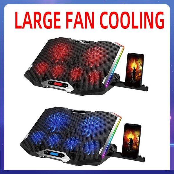 

rgb lapcooling pad with 6 led quiet fans 2 usb ports portable powered cooler stand for 12-18 inch noteboo pads