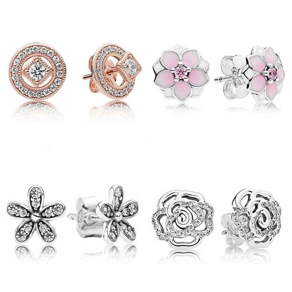 

new 925 sterling silver earring shimmering rose flower dazzling daisy magnolia bloom allure for women fashion jewelry, Golden