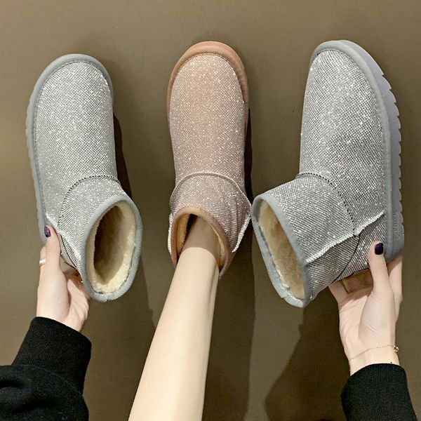 

boots shoes 2021 winter korean sequin short tube snow anti slip plush thermal cotton women, Black