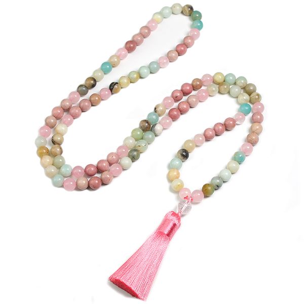 

natural 8mm rhodochrosite and amazonite beads necklace peaceful heart 108 bead mala jewelry buddha prayer bracelet womens, Black