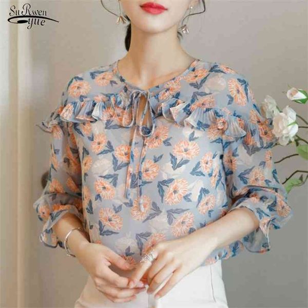 

blusas womens and blouses v-neck half chiffon blouse shirt women floral off-the-shoulder bow chic lady clothing 2742 210421, White