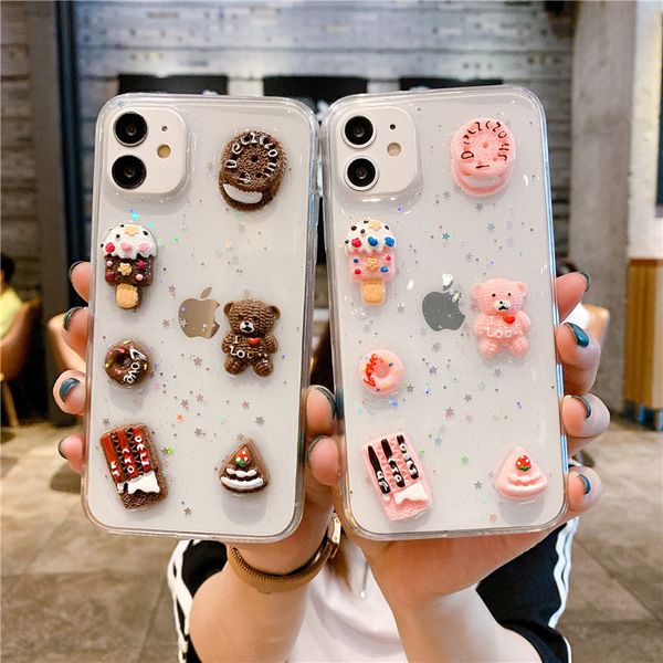 

biscuit bear suitable for apple 12pro mobile phone case iphone11 glue dropping mirror huawei mate40 soft case p40
