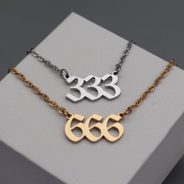 

pendant necklaces angel and devil number necklace stainless steel vintage collier lucky 222 444 888 999 old english choker for women gift, Silver