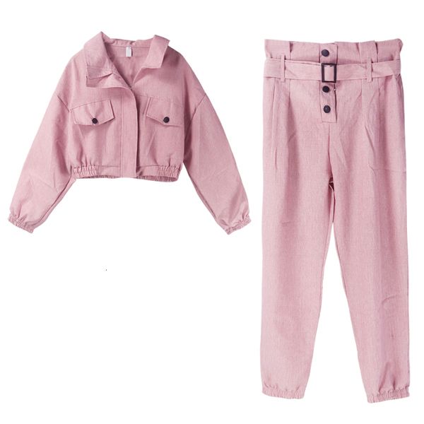 

skirts spring autumn women 2 two piece sets tooling clothing short pink jacket + high waist pant suits pink 6rzx, Black