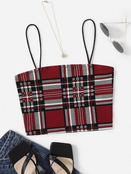 

tartan crop cami a7ah#, White