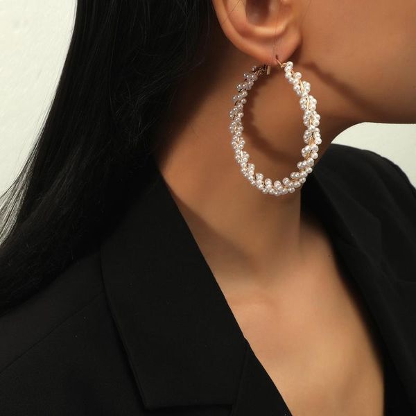 

dangle & chandelier trendy round pendant drop earrings for women fashion pearl charm statement jewelry wedding female 2021, Silver