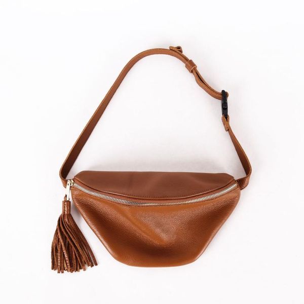 

vintage style women solid cow skin tassel belt bag waist packs handmade bags