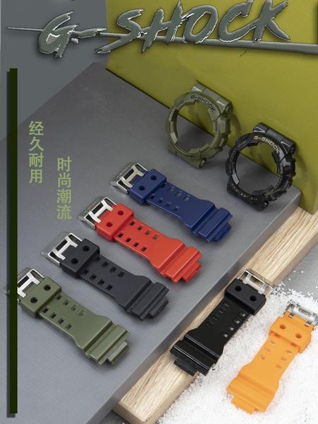 

watch bands durable blue red green silicone rubber strap and case waterproof resin watchband for ga-110/100/gd120/200 8900 series, Black;brown