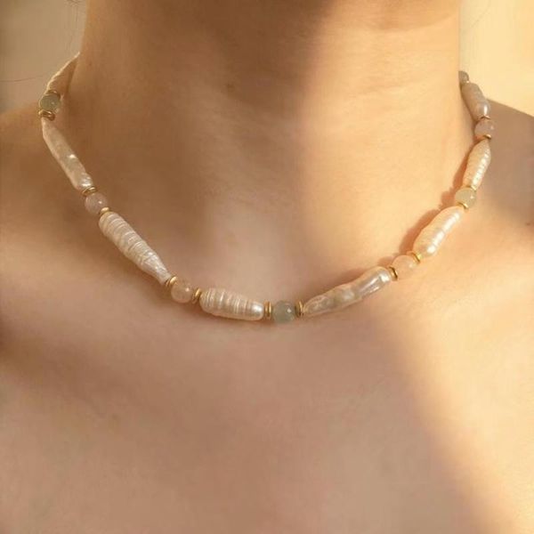 

chokers semi-baroque classic retro natural freshwater pearl colored stone choker necklace fo woman fashion banquet jewelry all-match, Golden;silver
