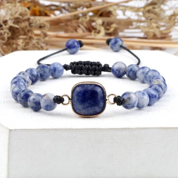 

beaded, strands braided beaded bracelets charm 6 8mm natural stone sodalite blue spotted men bracelet adjustable bangles yoga meditation jew, Black