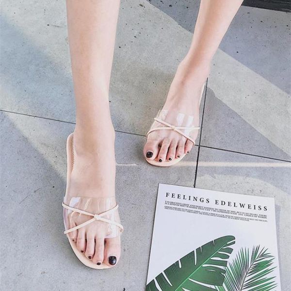 

slippers cosmagic 2021 summer women slipper fashion transparent outside slide shoe flat with, Black