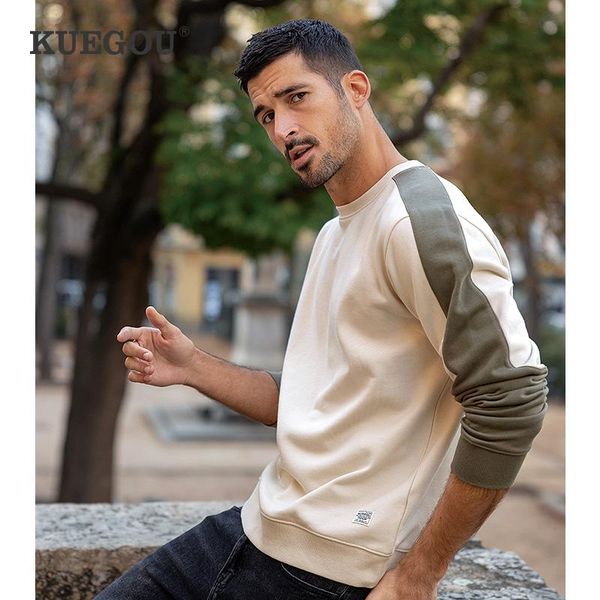 

men's hoodies & sweatshirts kuegou 2021 autumn quality casual men sweatshirt patchwork contrast color fashion streetwear plus size 6008, Black
