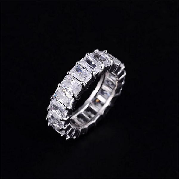 

cluster rings rulalei drop vintage jewelry 925 sterling silver princess cut white clear cubic zircon wedding women ring, Golden;silver