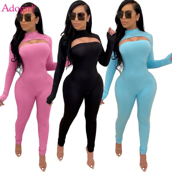 

women's jumpsuits & rompers adogirl solid strapless ribbed jumpsuit mock neck long sleeve pullover cape women fashion casual 2 piece se, Black;white