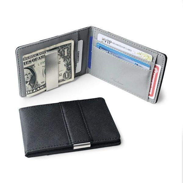 

wallets fashion men wallet holder thin purse for portable bifold clamp male leather clutch money bag metal cash clip, Red;black