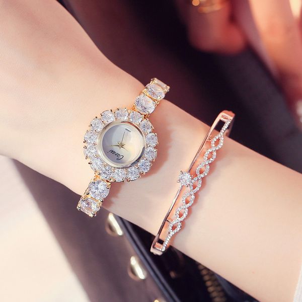 

watch women's round high grade watch zircon bracelet watch, Slivery;brown