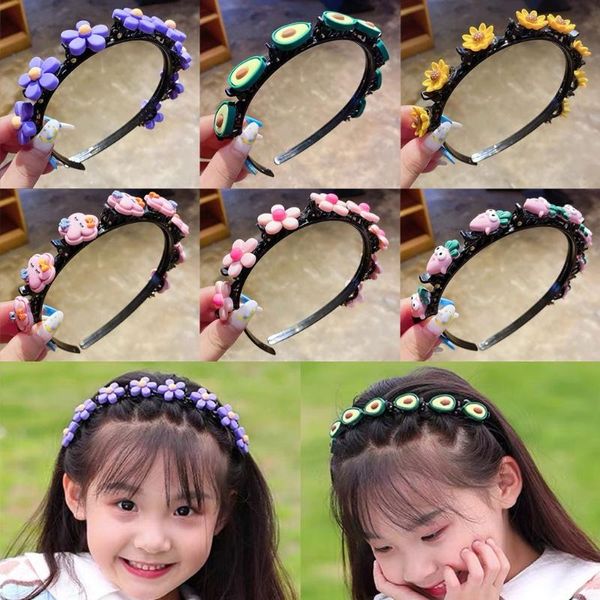 

hair accessories cartoon hoop bangs hairstyle headband with clips double layer braid for kids, Slivery;white
