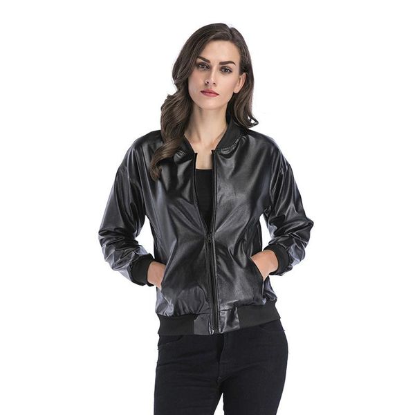 

women's jackets autumn winter women basic jacket female faux pu leather black bomber coat long sleeve zipper turn-down collar ladies, Black;brown