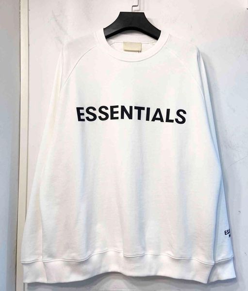 

2021 essentials stereoscopic offset print pullover oversized high street fog crewneck men women couple 100% cotton sweatshirt, Black