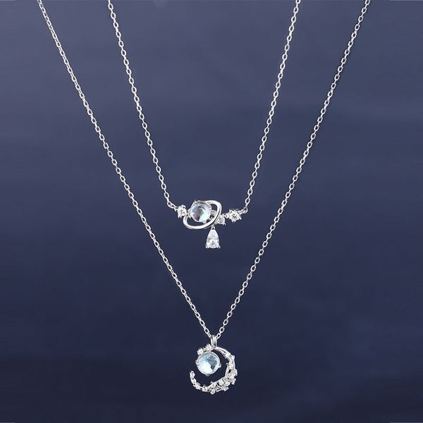 

yongcheng 925 silver aurora water drop star necklace, Black