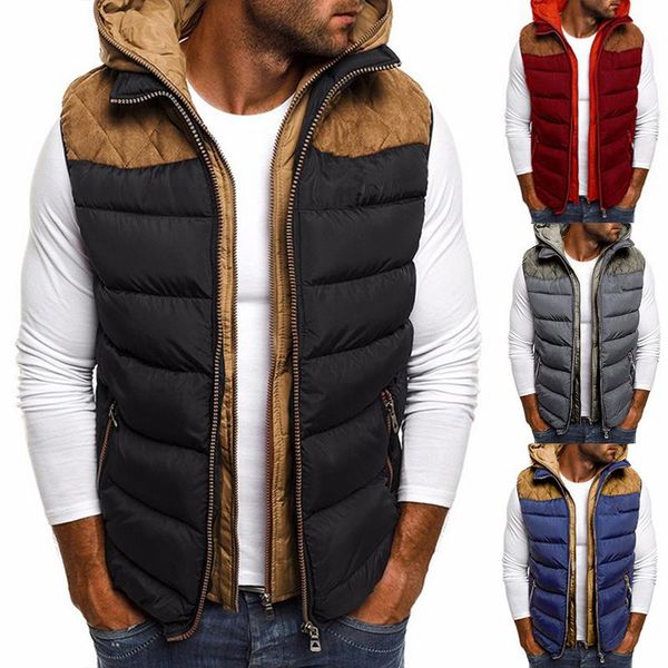 

men's vests 2021 fashion winter coat vest men warm sleeveless jacket casual waistcoat cotton hooded down, Black;white