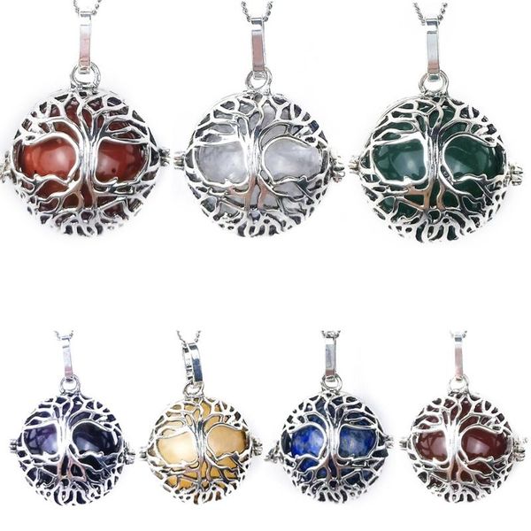 

chains natural stone amethyst lapis lazuli agate chakra reiki healing hollow tree of life pendant necklace, Silver