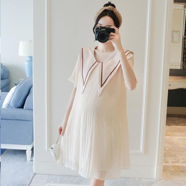 

maternity dresses 73970# clothes summer short sleeves loose stylish mid-long dress pregnant women mom, White