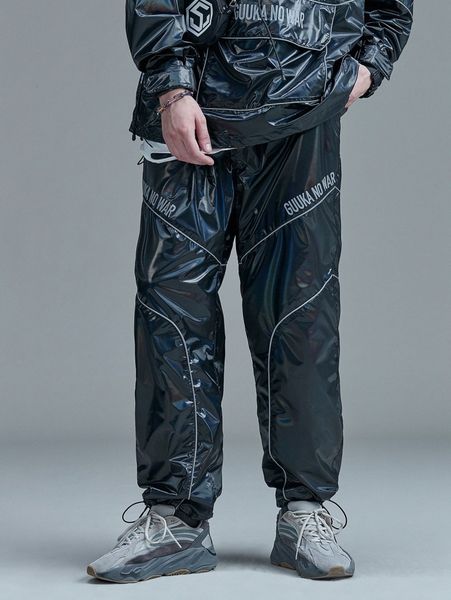 

men letter graphic contrast piping drawstring pants t23c#, Black