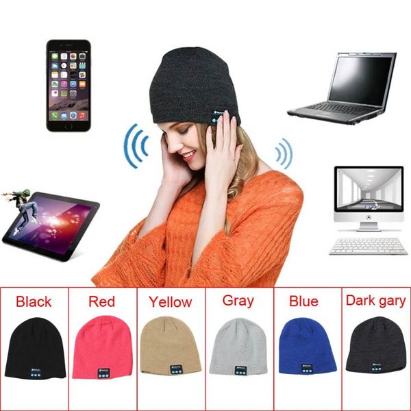 

outdoor sport cap climbing snowboard caps winter wireless bluetooth knit hat warm headphone call earphone speaker hats, Black;white