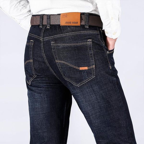 

men's fashion trend straight denim pants trousers slim casual jeans, Blue