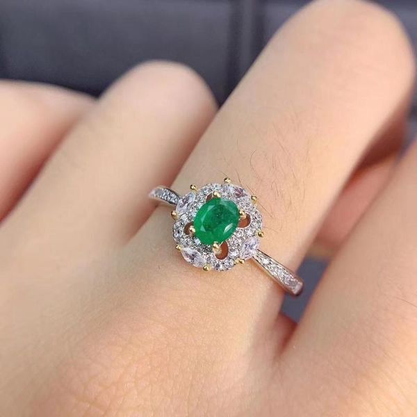

high pure emerald ring gemstone wedding engagement rings for women fine jewelry gift wholesale cluster, Golden;silver