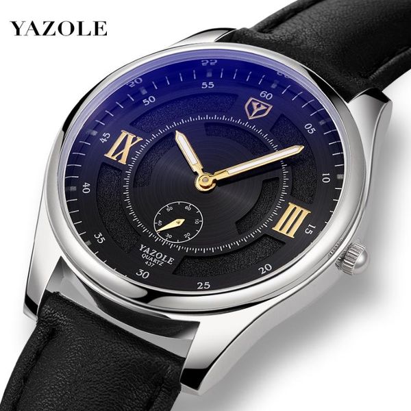 

mens watches yazole brand watch men's sports leather waterproof sport quartz gifts for men relogio masculino wristwatches, Slivery;brown