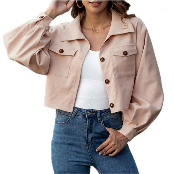 

women's jackets pink casual slim jacket women autumn solid color lantern long sleeves cardigan single breasted short style pocket coat, Black;brown
