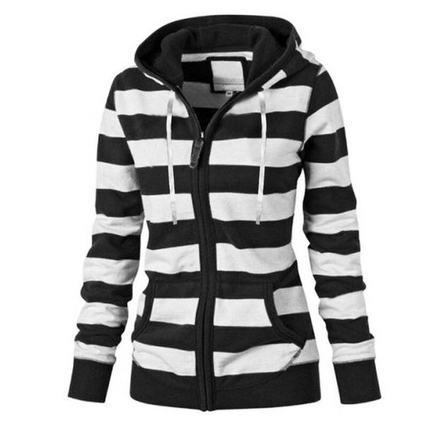 

women's hoodies & sweatshirts harajuku casual vintage korean pullovers stripe printed women zipper pocket kawaii slim, Black