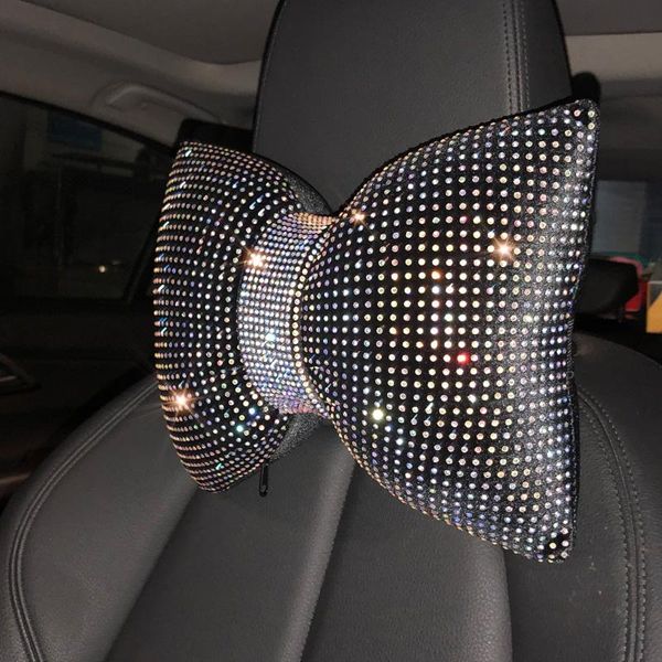 

seat cushions diamond crystal bowknot car neck pillow rhinestone auto headrest support waist pillows bling accessories for women