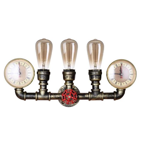 

retro industrial steampunk wall sconce,3 lights metal water pipe wrought iron mounted lamp light fixture in antique bronze